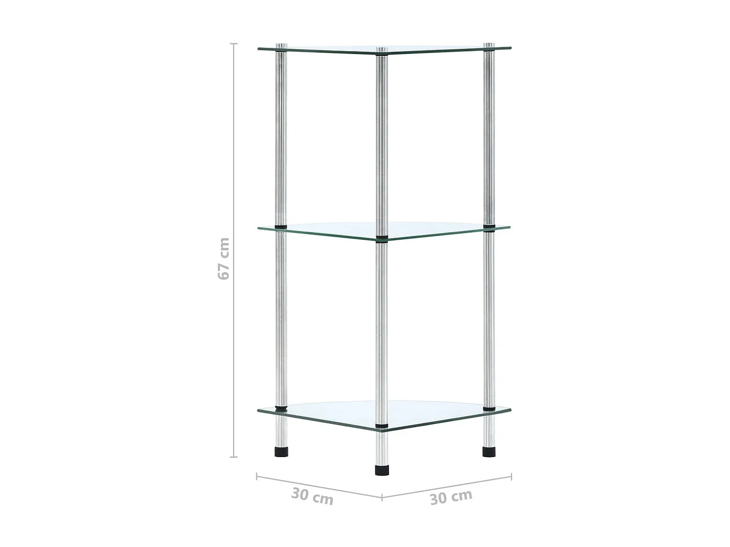 Étagère 3 niveaux Transparent 30x30x67 cm Verre trempé