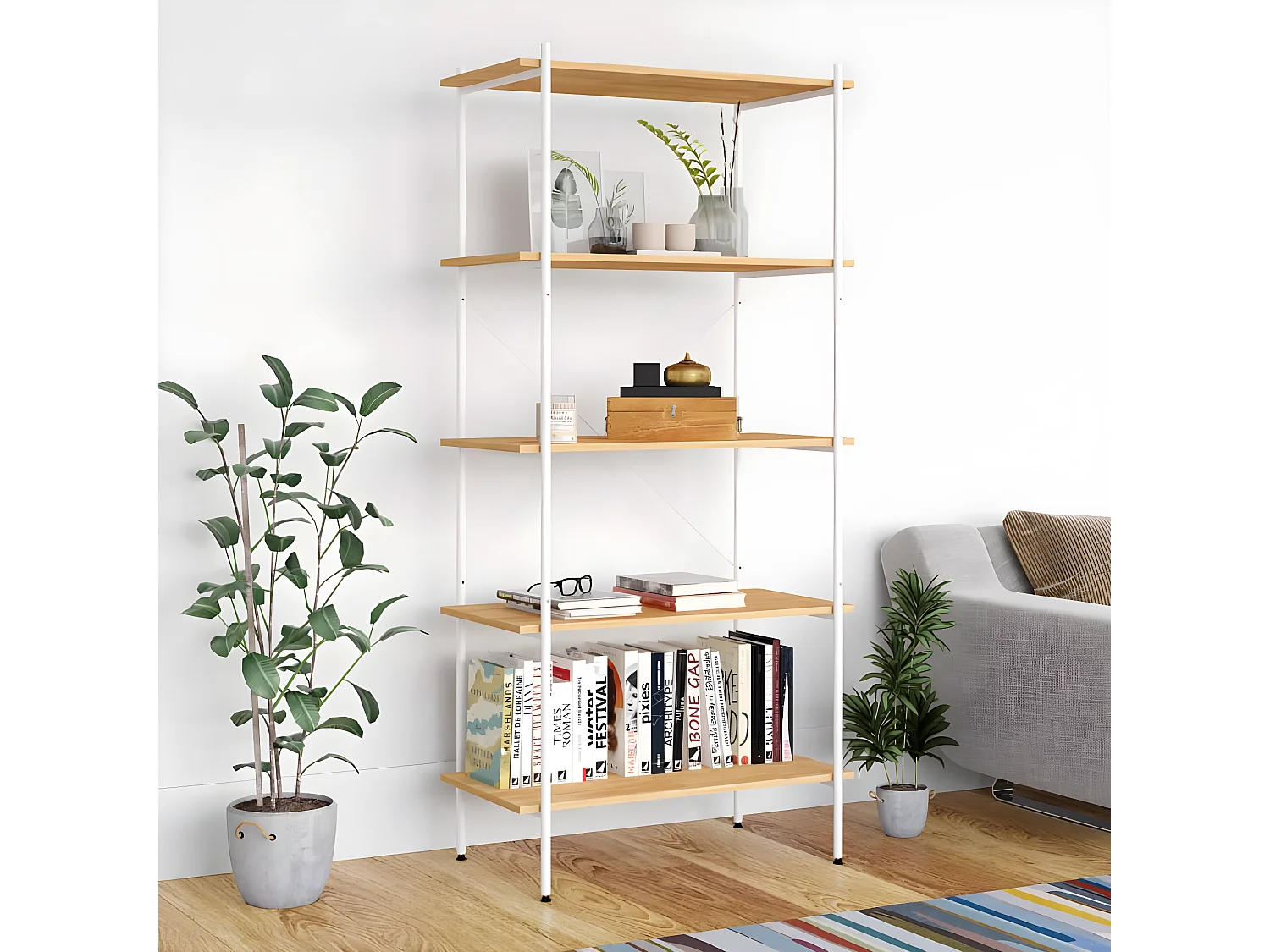 Opbergrek 5-laags 80x40x163 cm wit en eikenkleurig