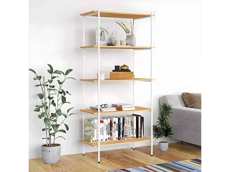 Unidade com 5 prateleiras 80x40x163 cm branco/cor de carvalho