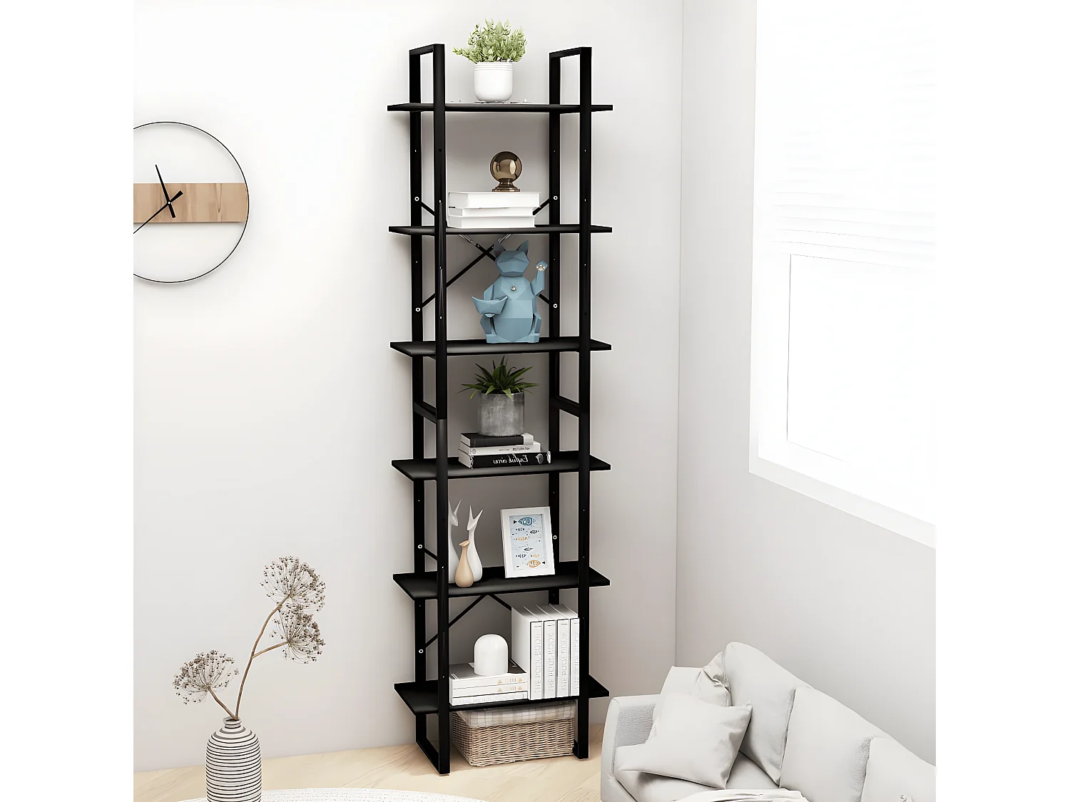 Estantería de madera contrachapada negro 60x30x210 cm