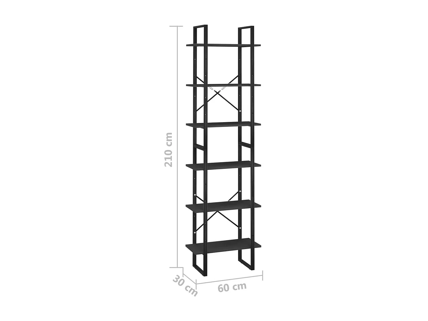 Estantería de madera contrachapada negro 60x30x210 cm
