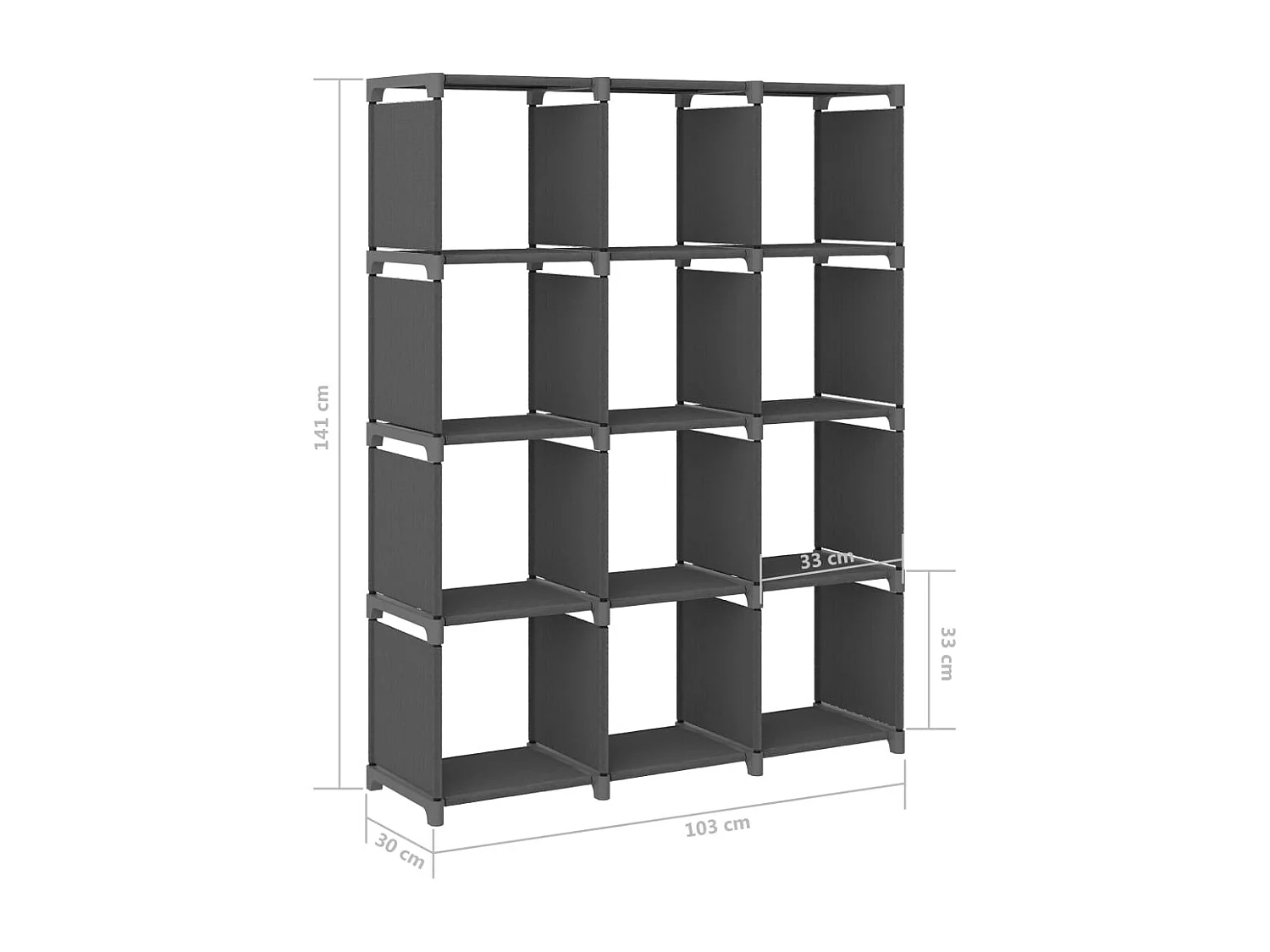 Unidade de prateleiras 12 cubos 103x30x141 cm tecido cinzento