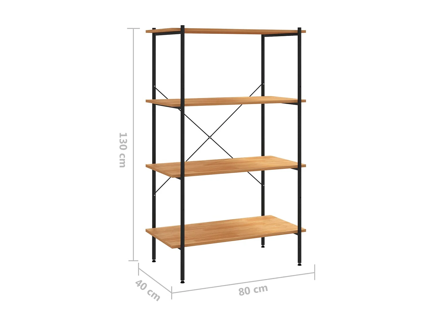 Estantería de 4 niveles negro y roble 80x40x130 cm