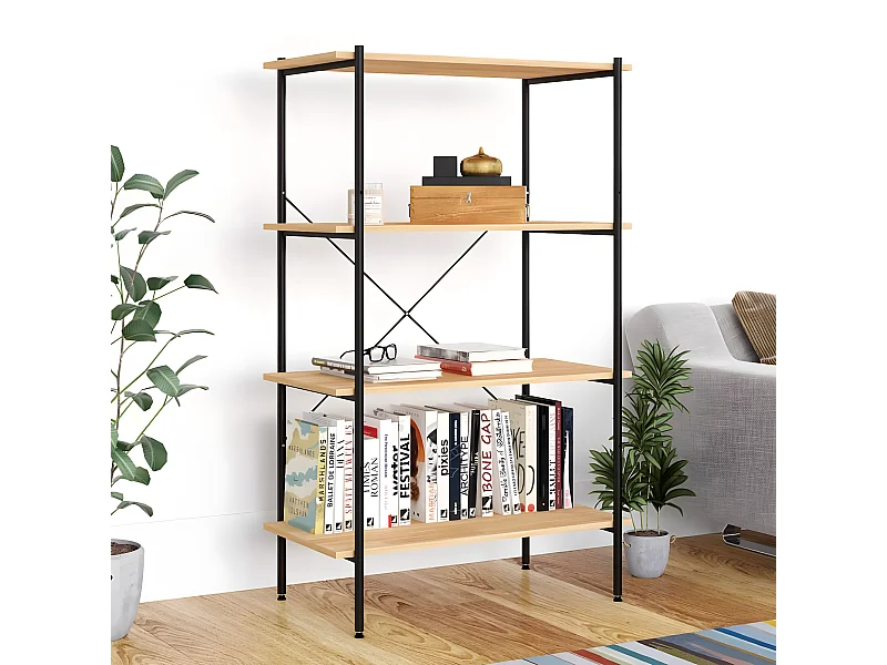 Opbergrek 4-laags 80x40x130 cm zwart en eikenkleurig