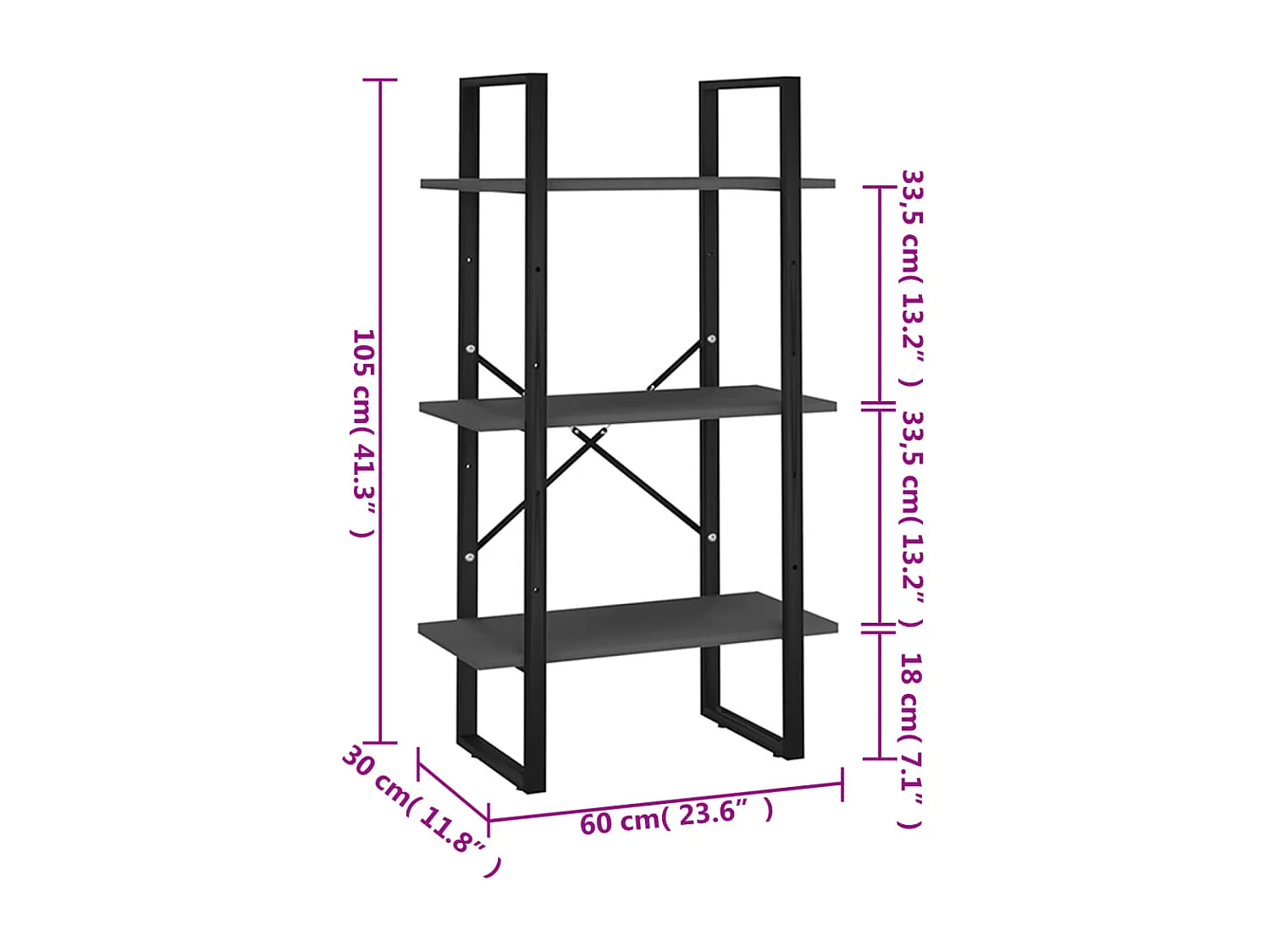 Étagère de rangement Gris 60x30x105 cm Aggloméré