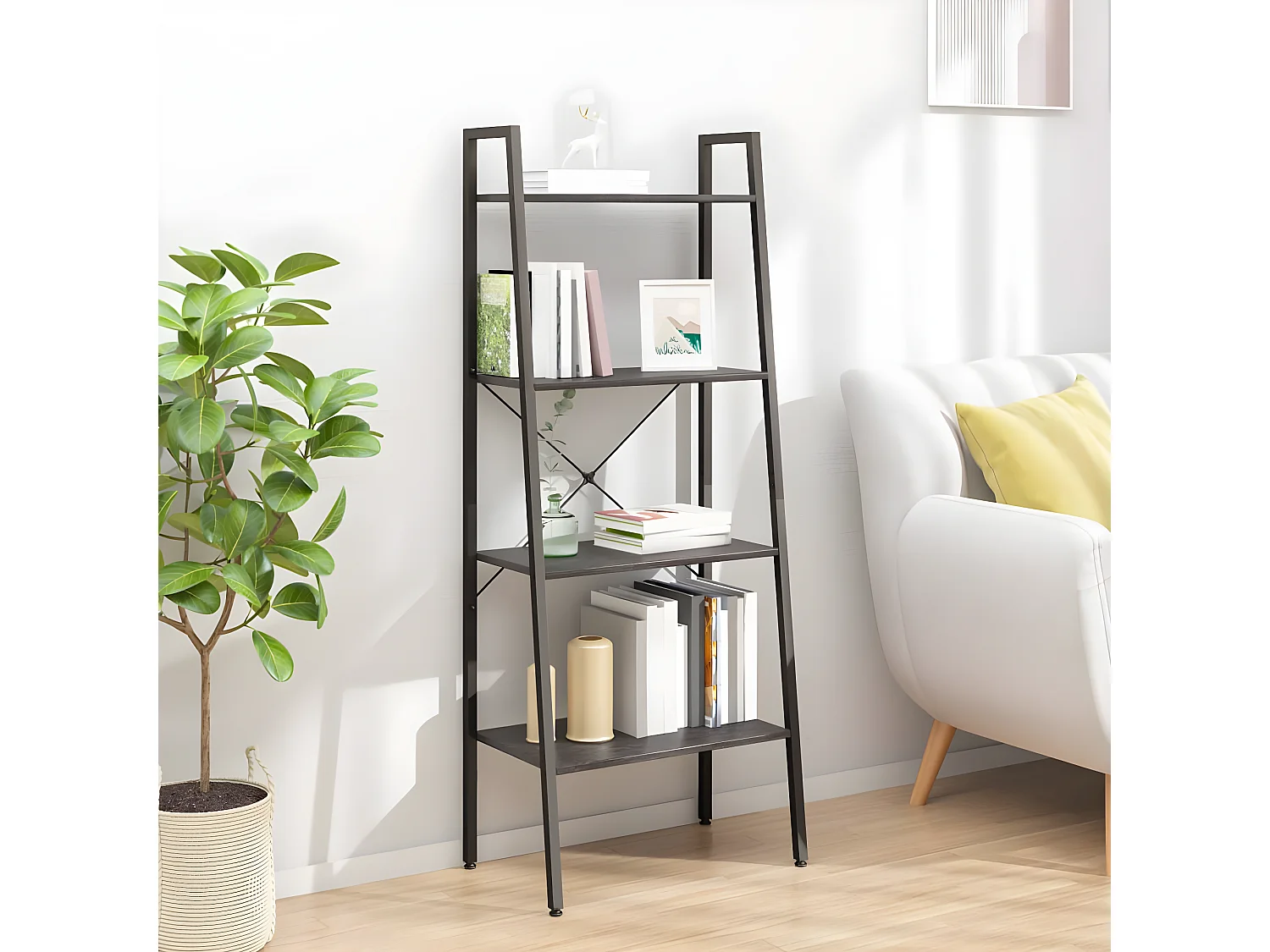 Opbergmeubel met 4 schappen 56x35x140 cm zwart