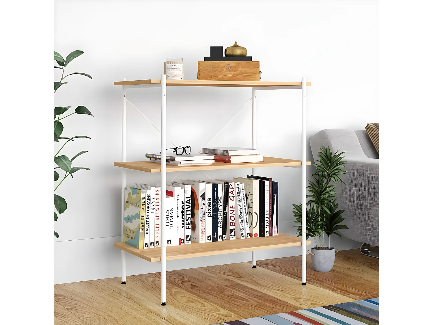 Unidade com 3 prateleiras 80x40x92 cm branco/cor de carvalho