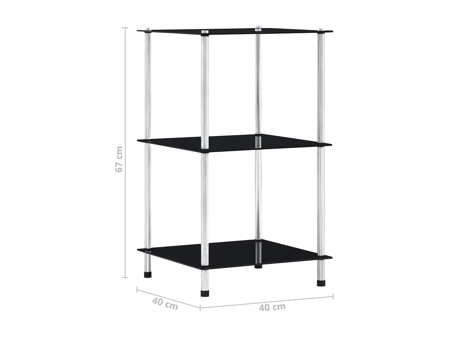 Kastje 3-laags 40x40x67 cm gehard glas zwart