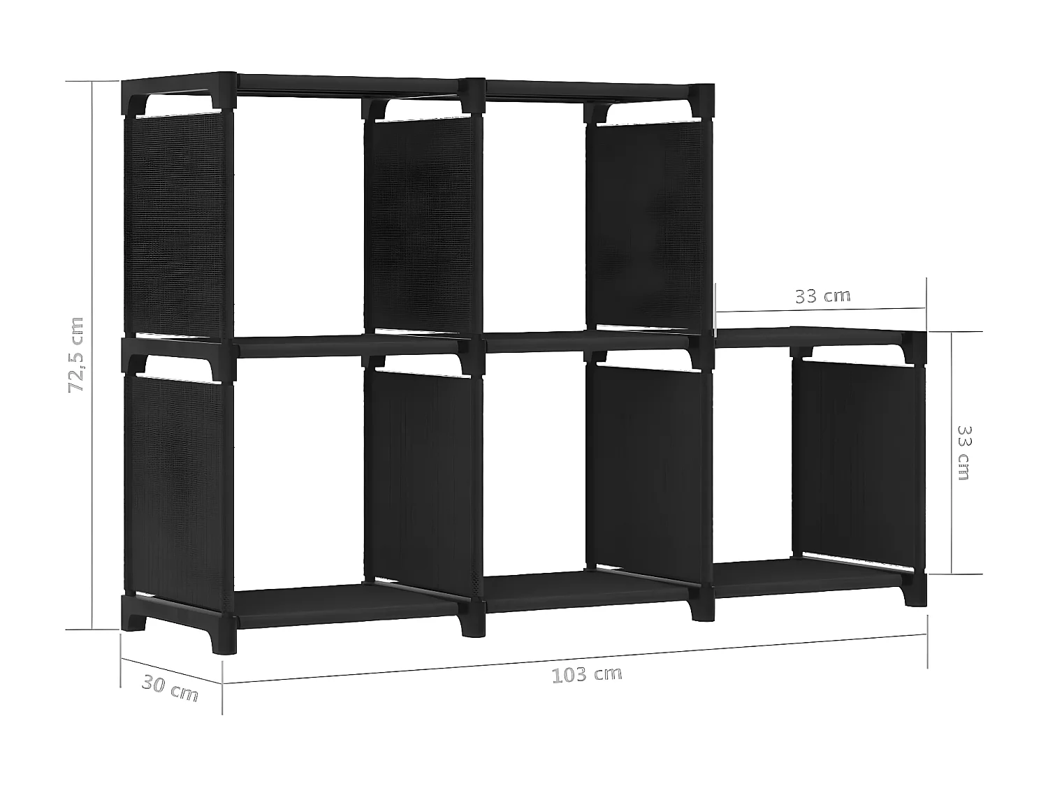 Estantería de 5 cubos de tela negra 103x30x72,5 cm
