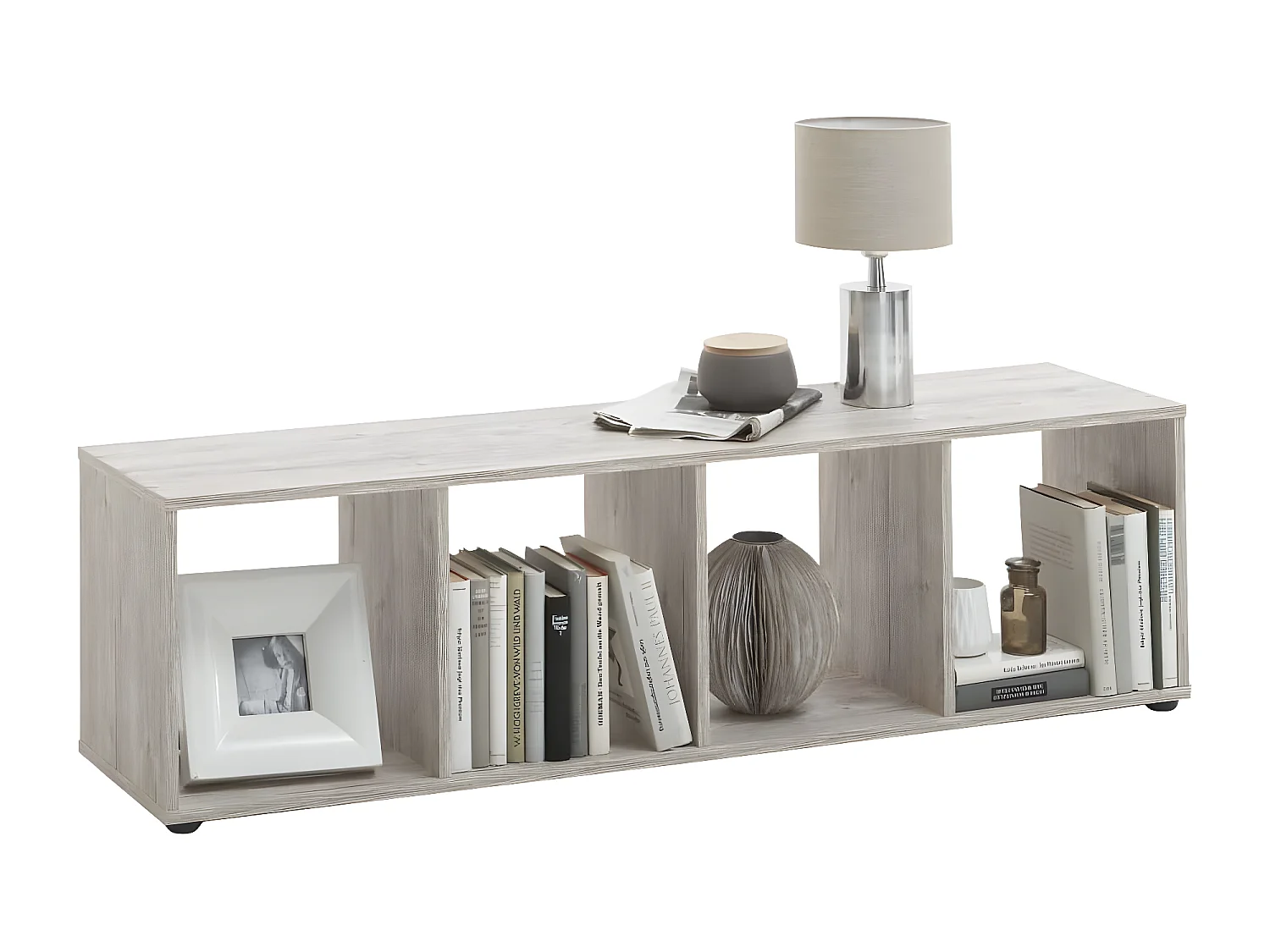 Étagère sur pied avec 4 compartiments Couleur chêne sable