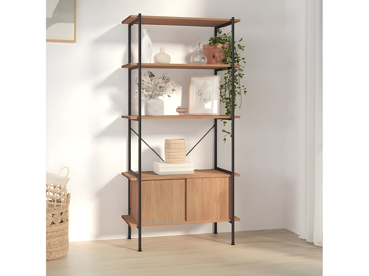 Étagère à 5 niveaux armoire 80x40x163cm Acier bois d'ingénierie