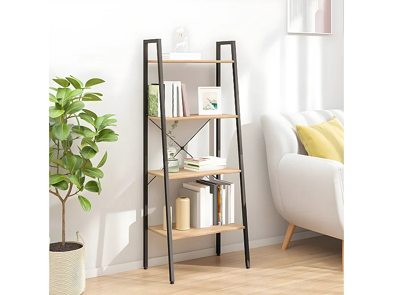 Étagère sur pied 4 niveaux Marron clair et noir 56x35x140 cm