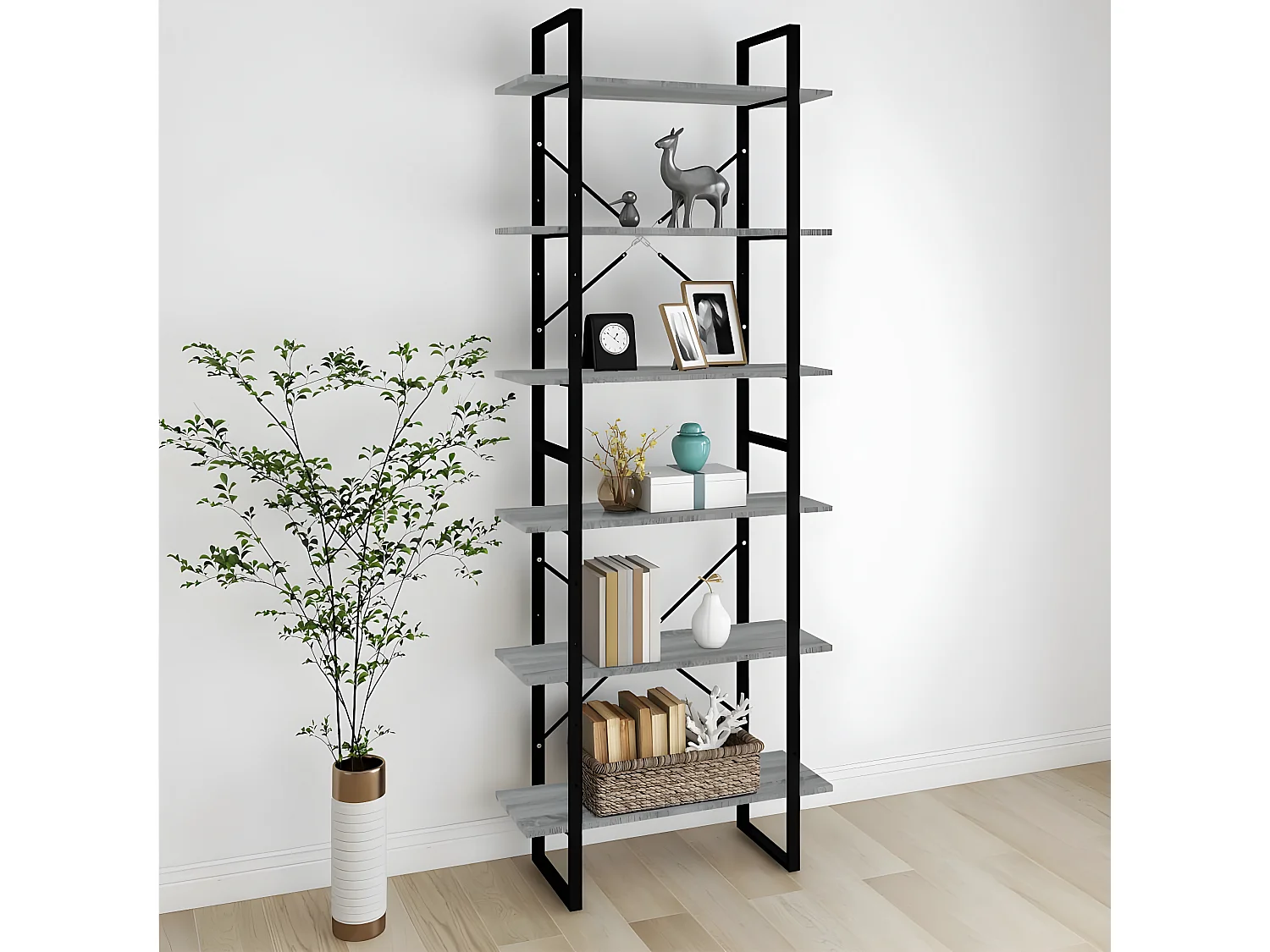 Armoire haute Sonoma gris 80x30x210 cm Bois d'ingénierie