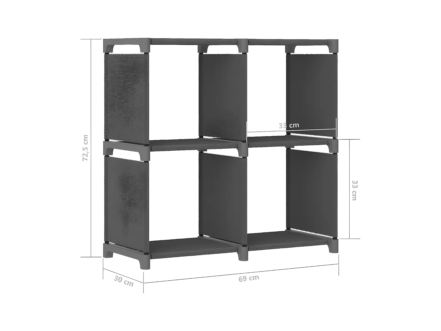 Étagère d'affichage 4 cubes Gris 69x30x72,5 cm Tissu