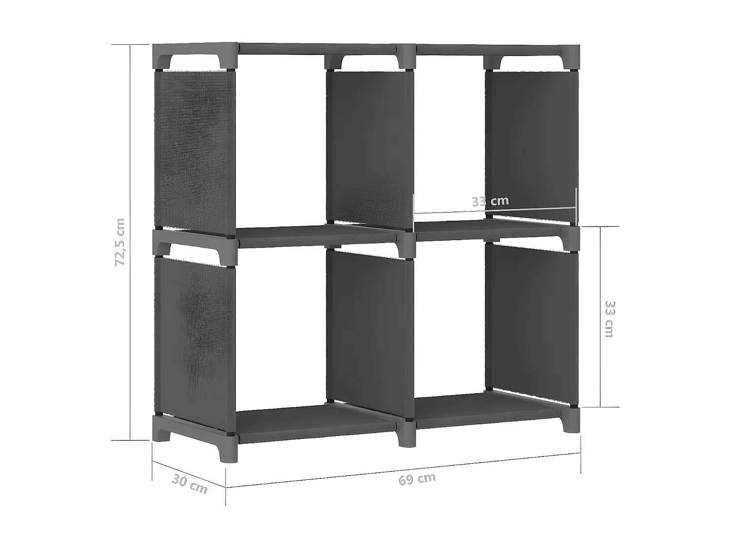 Estantería de 4 cubos de tela gris 69x30x72,5 cm