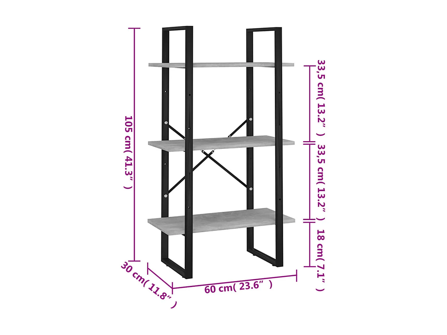 Étagère de rangement Gris béton 60x30x105 cm Aggloméré