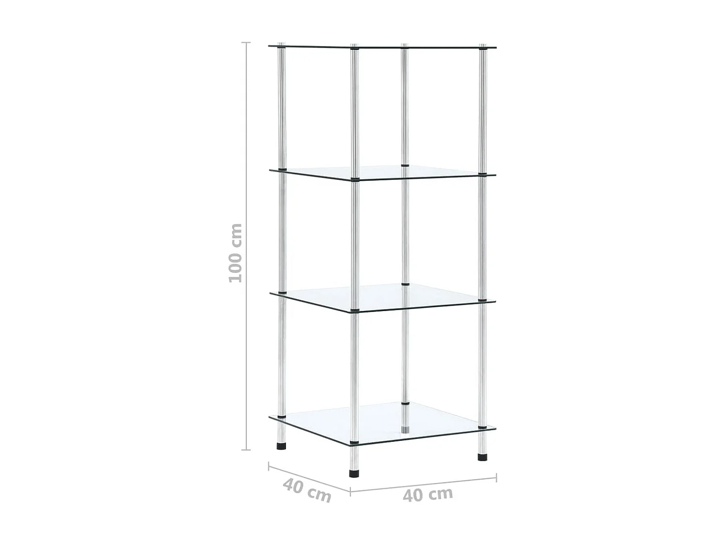 Estantería 4 niveles cristal templado transparente 40x40x100 cm