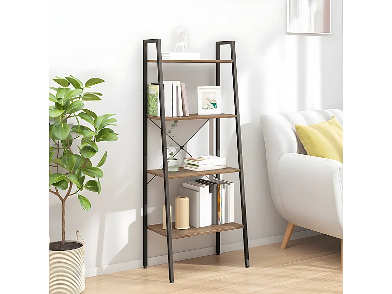 Ladderrek met 4 schappen 56x35x140 cm donkerbruin en zwart