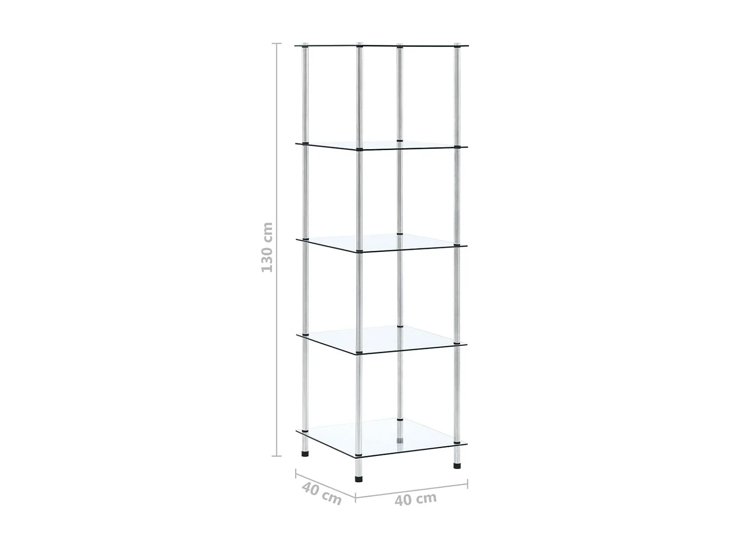 Étagère 5 niveaux Transparent 40x40x130 cm Verre trempé