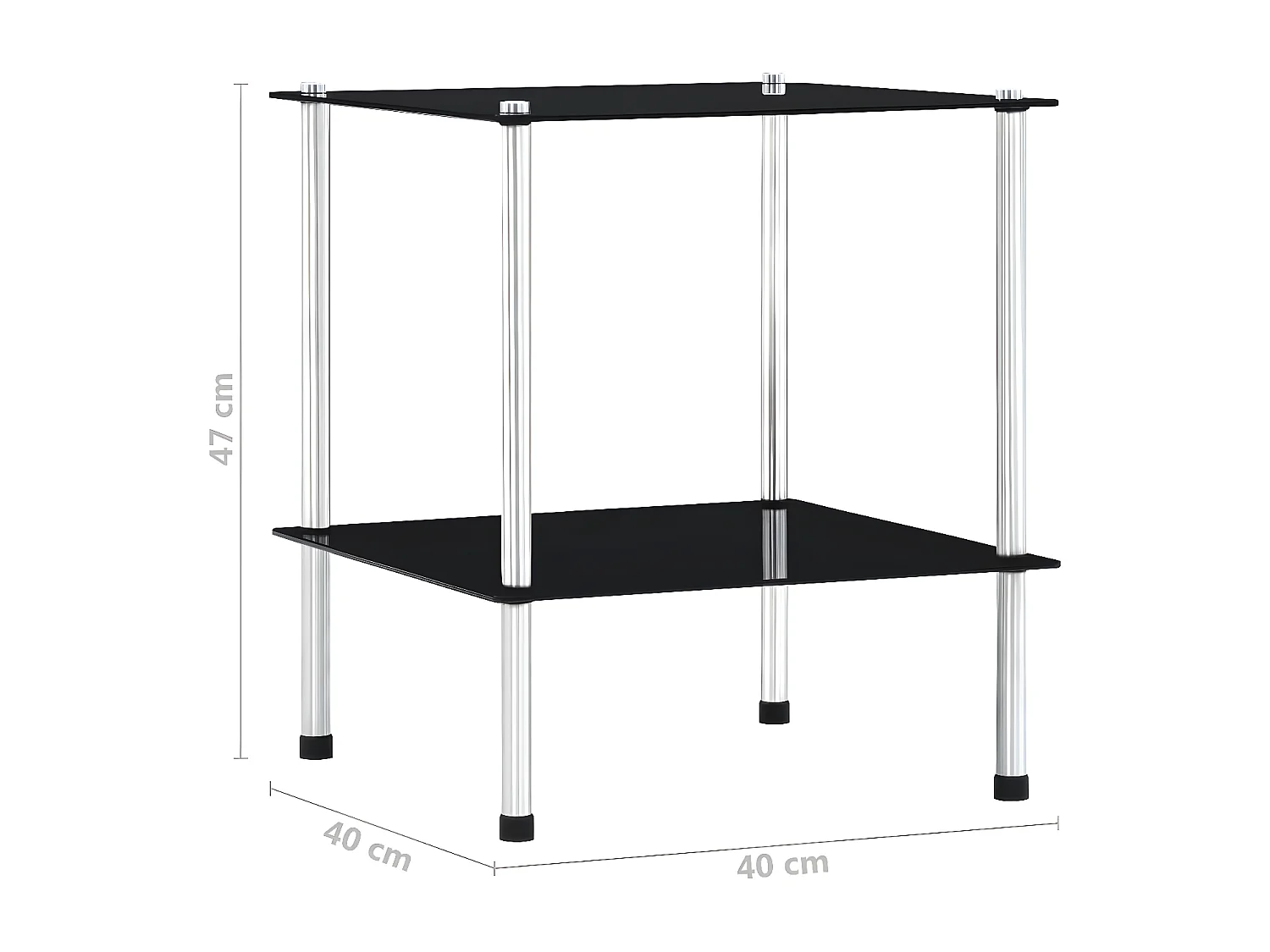 Kastje 2-laags 40x40x47 cm gehard glas zwart