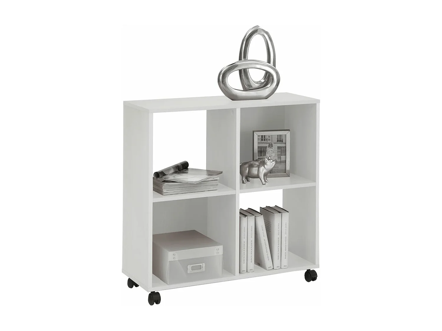 Estantería con ruedas giratorias y 4 compartimentos blanco