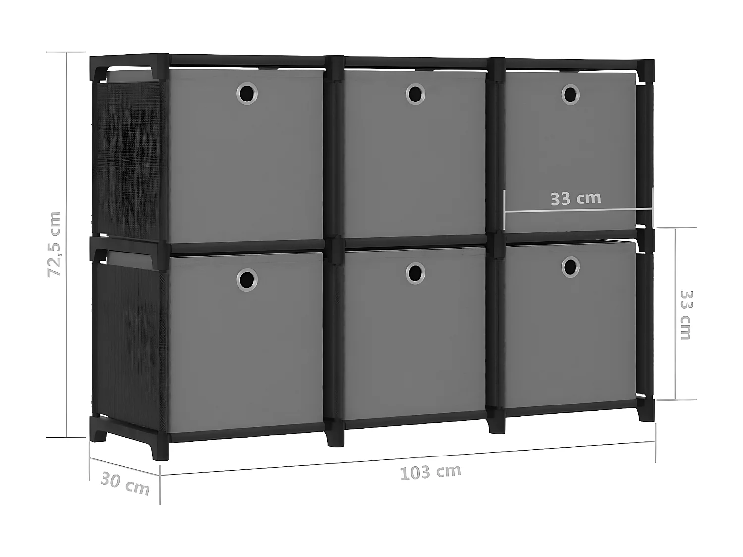 Unid. prateleiras 6 cubos c/ caixas 103x30x72,5cm tecido preto