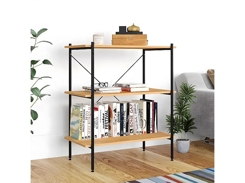 Estantería de 3 niveles negro y roble 80x40x92 cm