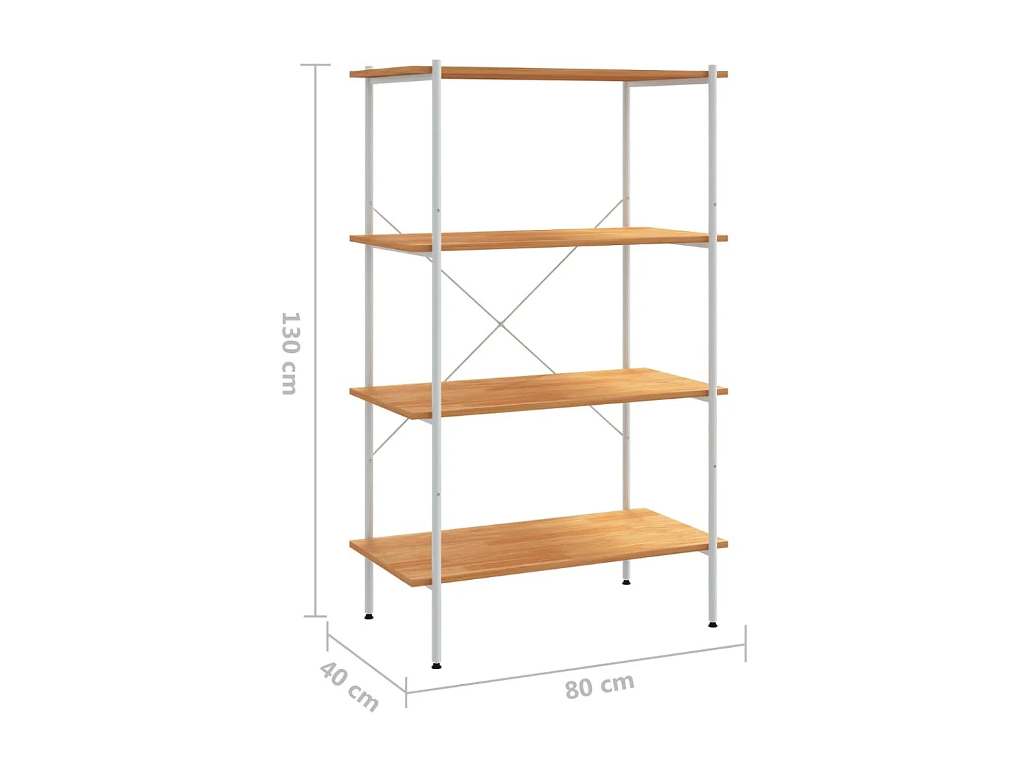 Étagère à 4 niveaux Blanc et chêne 80x40x130 cm