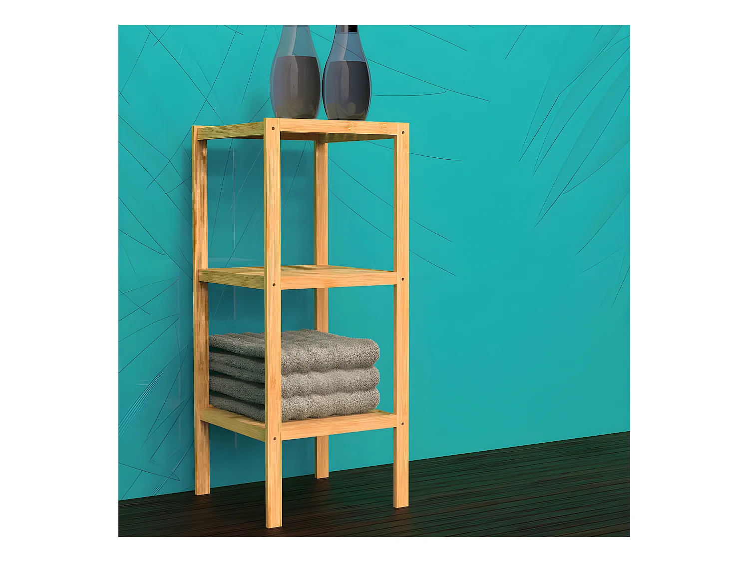 Estante de baño 3 compartimentos bambú 34x33x80 cm