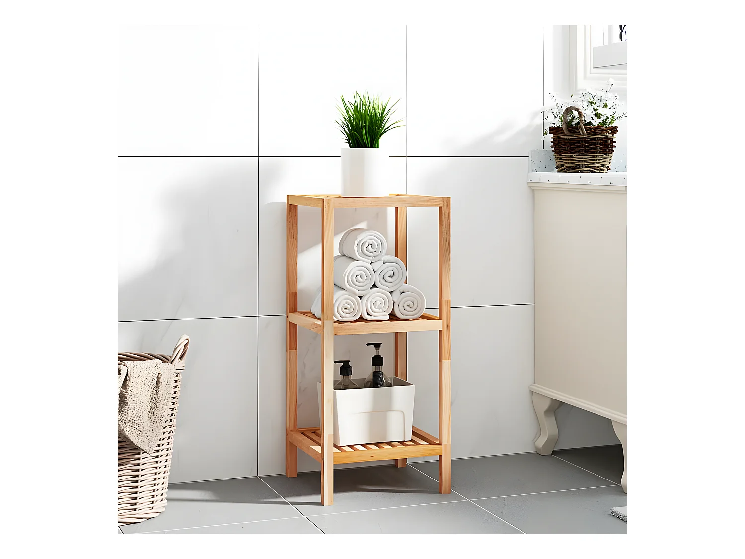 Étagère de salle de bain 36x36x79 cm Bois massif de noyer