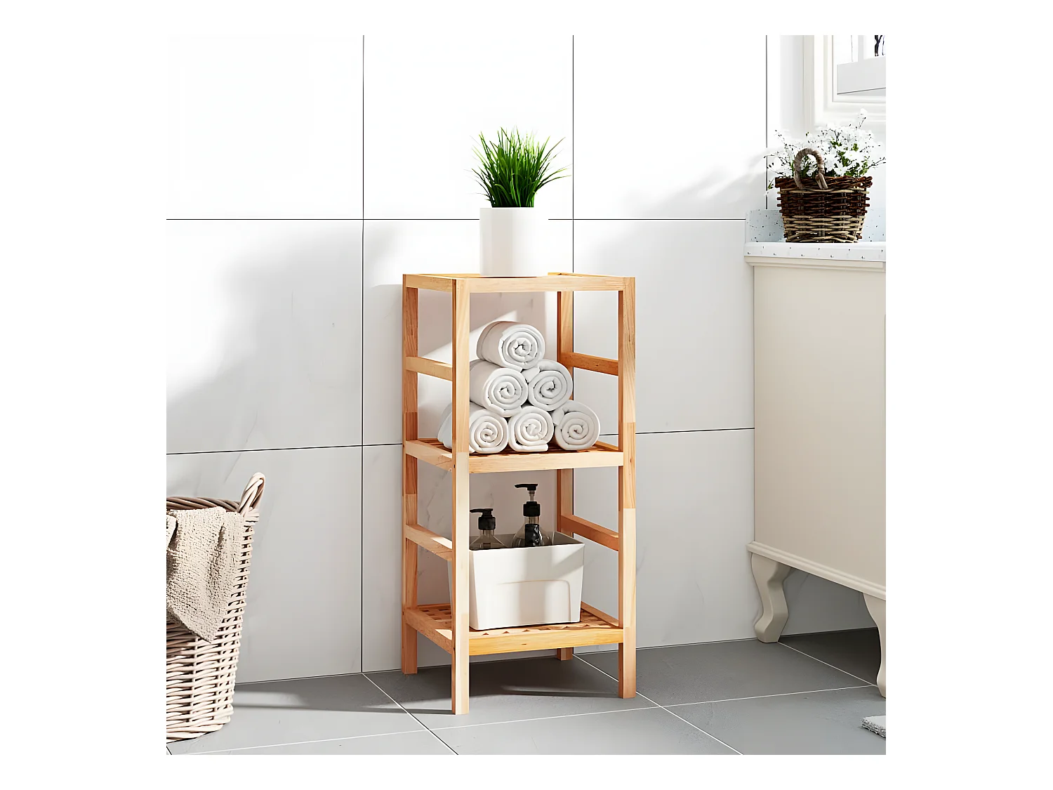Étagère de salle de bain 35,5x35,5x79 cm Bois massif de noyer