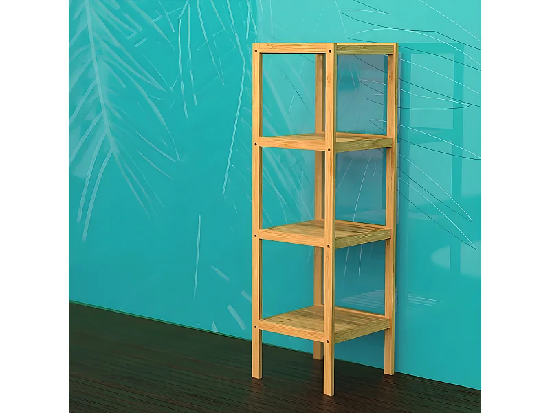 Estante de baño 4 compartimentos bambú 34x33x110 cm