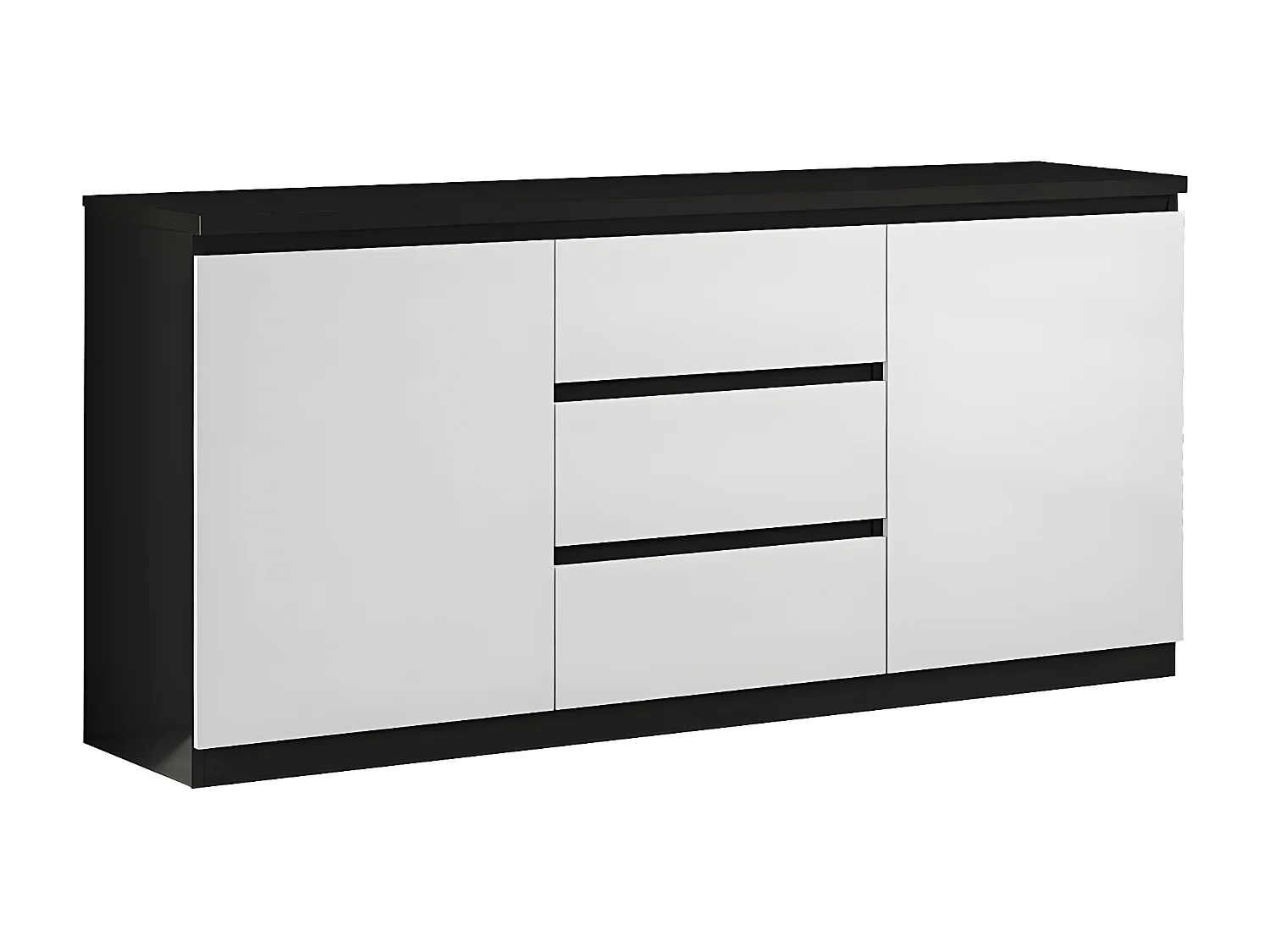 DEYTON - Ensemble Salon Laqué Noir et Blanc Meuble TV 4 Portes + Table Basse 127cm + Buffet