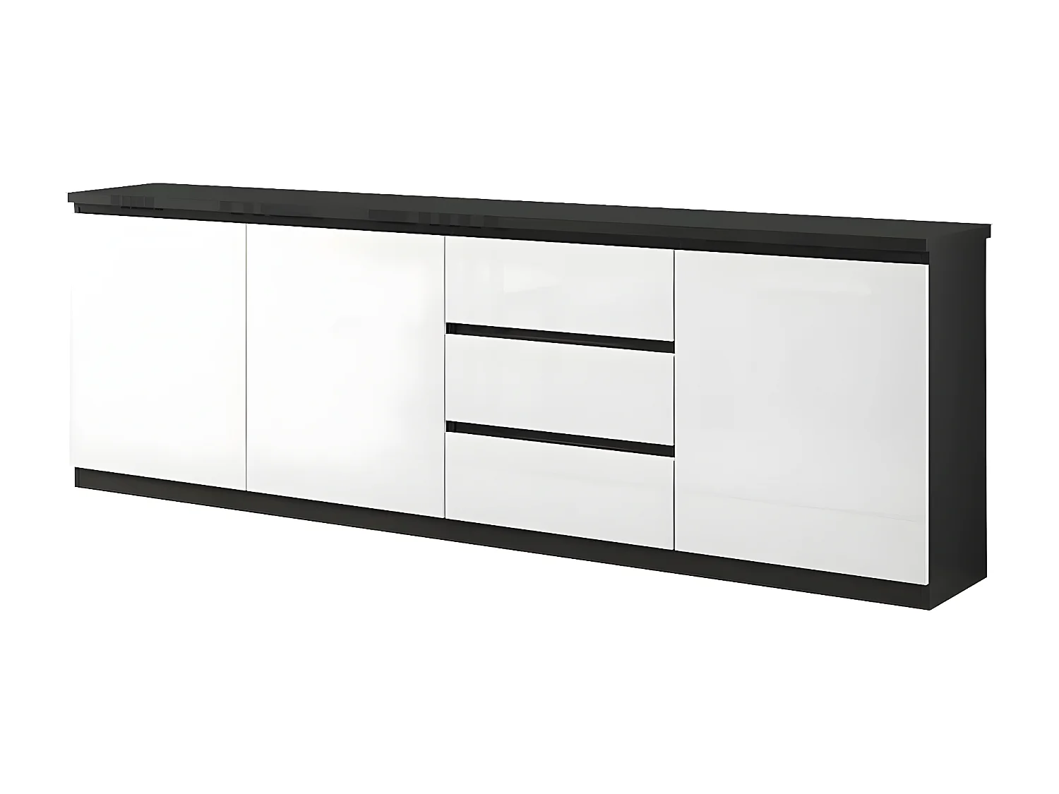 DEYTON - Ensemble Séjour Laqué Noir et Blanc Table 160cm + Buffet 3 Portes
