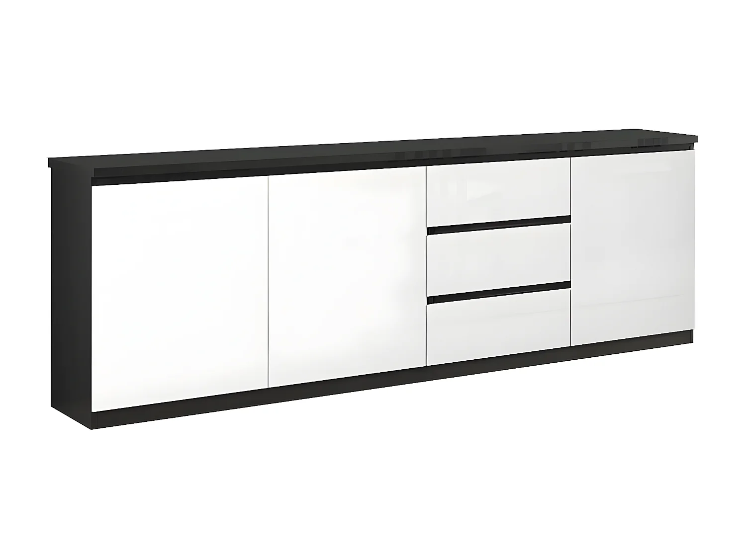 DEYTON - Ensemble Séjour Laqué Noir et Blanc Table 160cm + Buffet 3 Portes