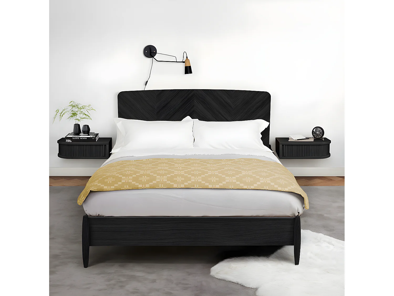 Farsta tambour - Table de chevet murale en bois - Noir