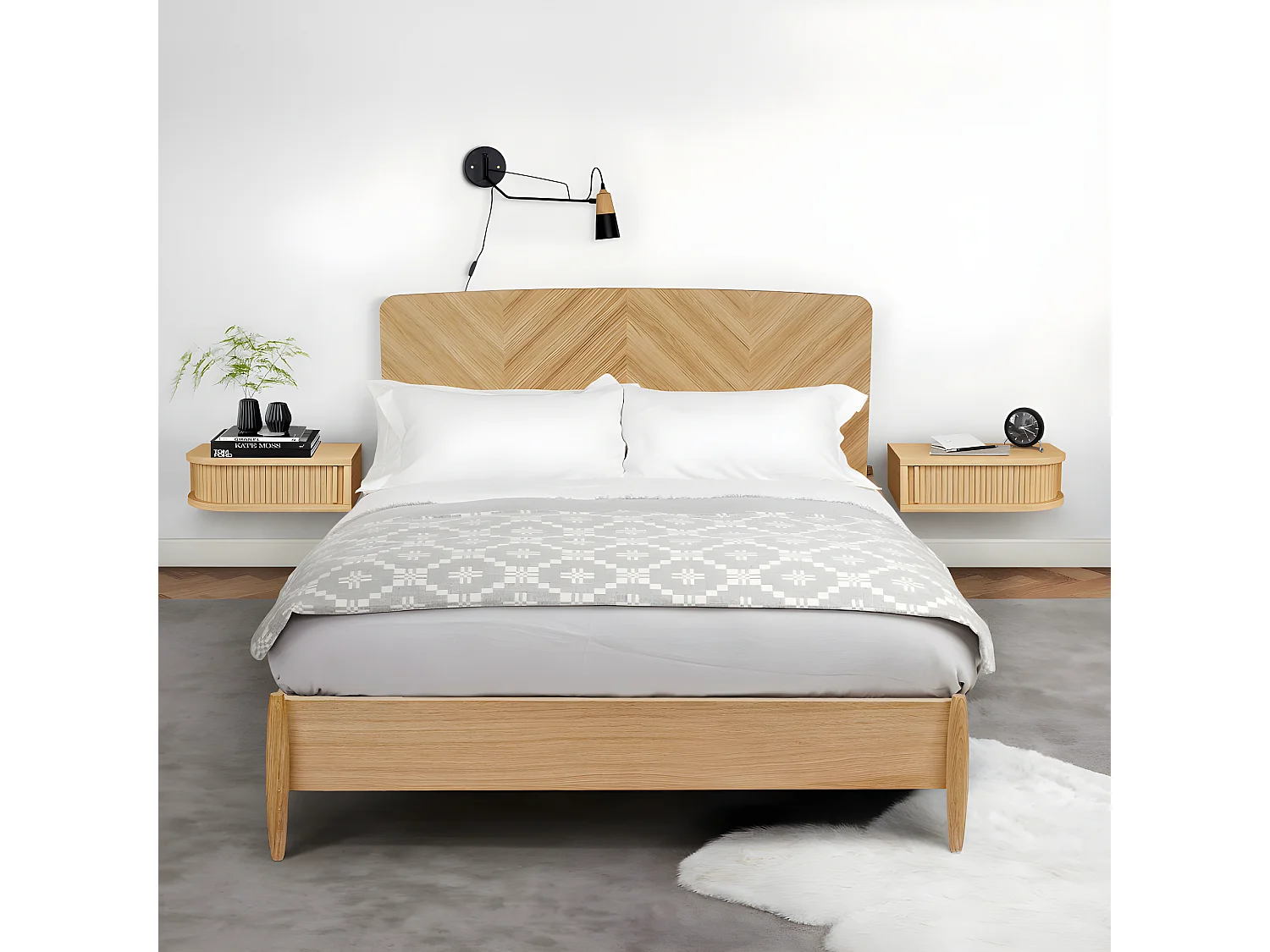 Farsta tambour - Table de chevet murale en bois - Bois clair