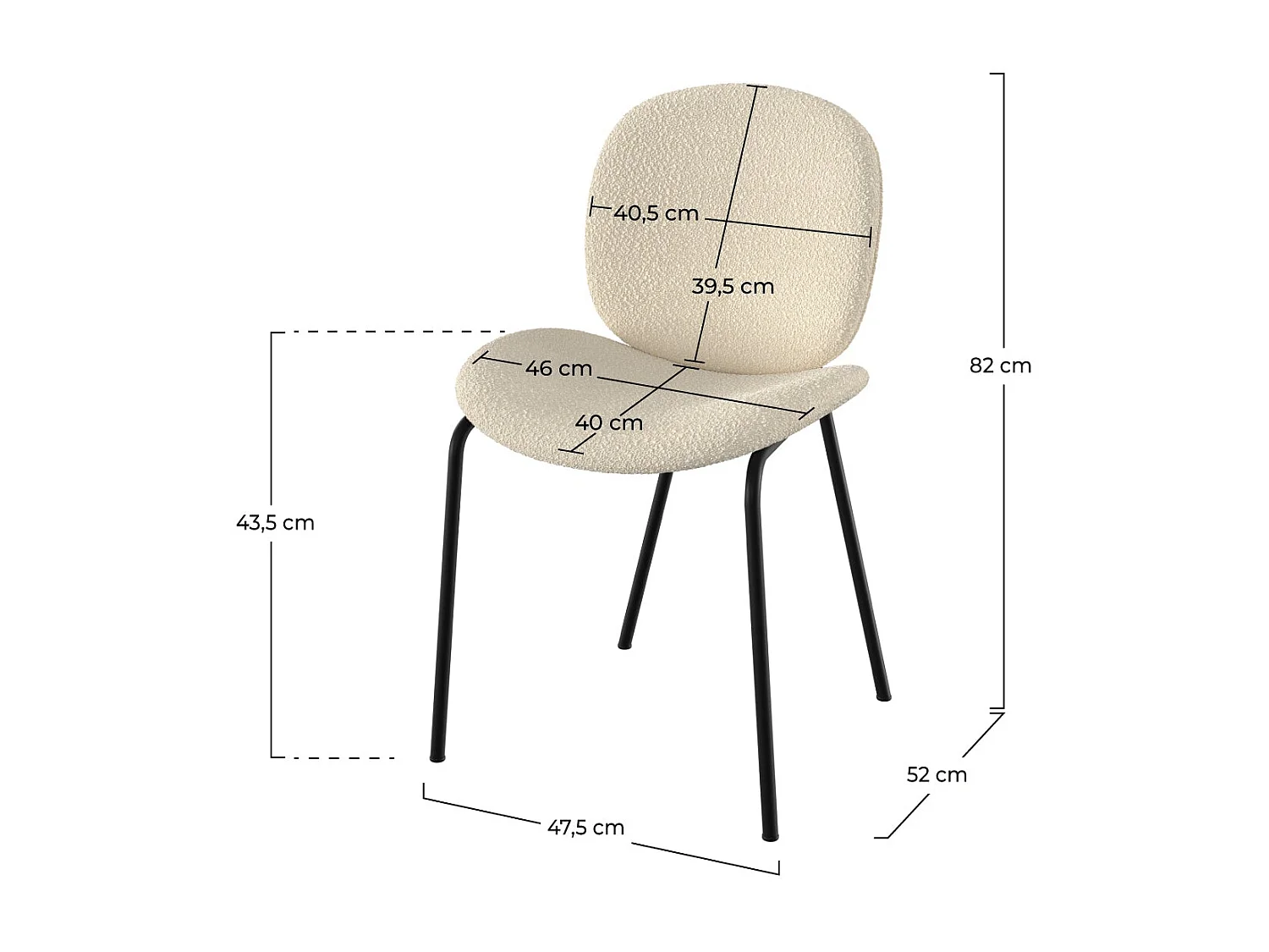 Set de 2 sillas en tejido bouclé beige y patas de metal negro - Iris