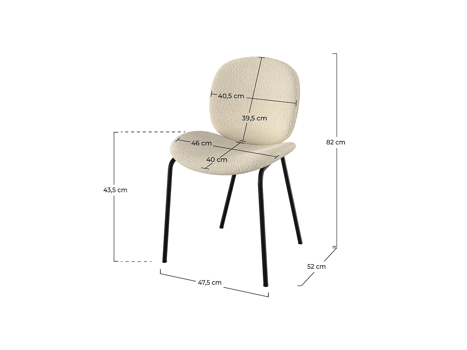 Set de 2 sillas en tejido bouclé beige y patas de metal negro - Iris