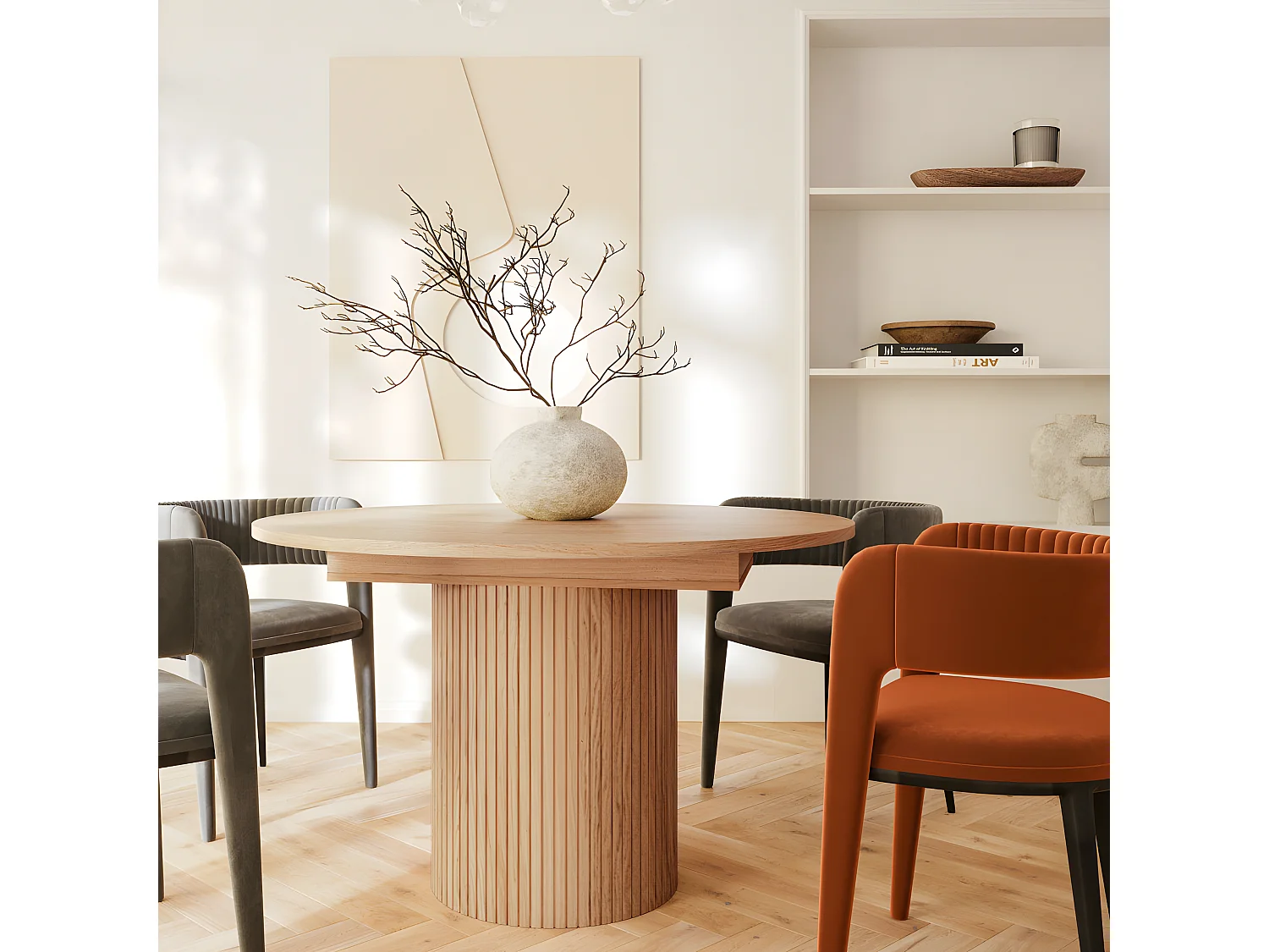 Toscana - Table à manger extensible 4 à 6 personnes en bois ø120-160x120cm - Bois clair