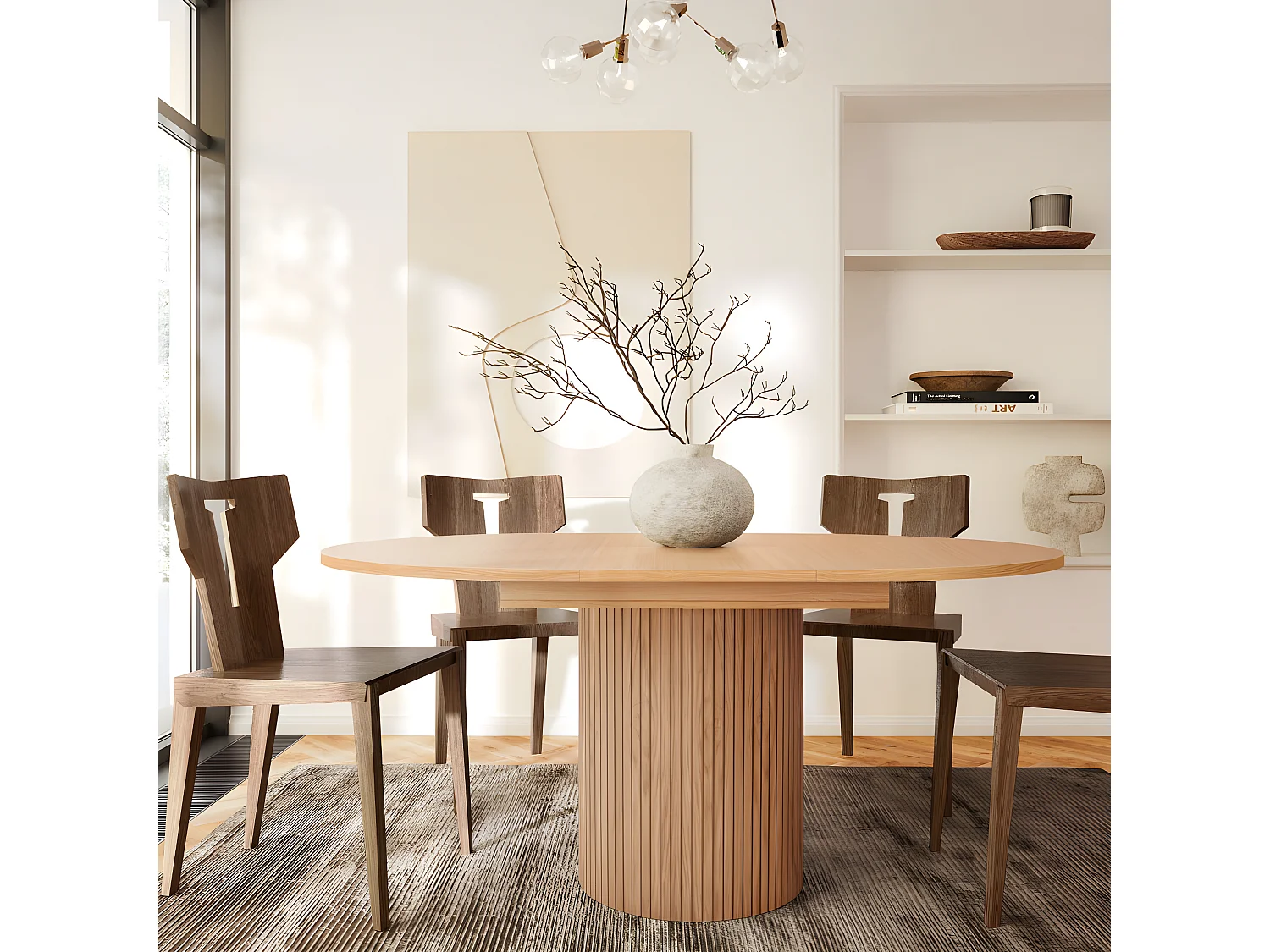 Toscana - Table à manger extensible 4 à 6 personnes en bois ø120-160x120cm - Bois clair