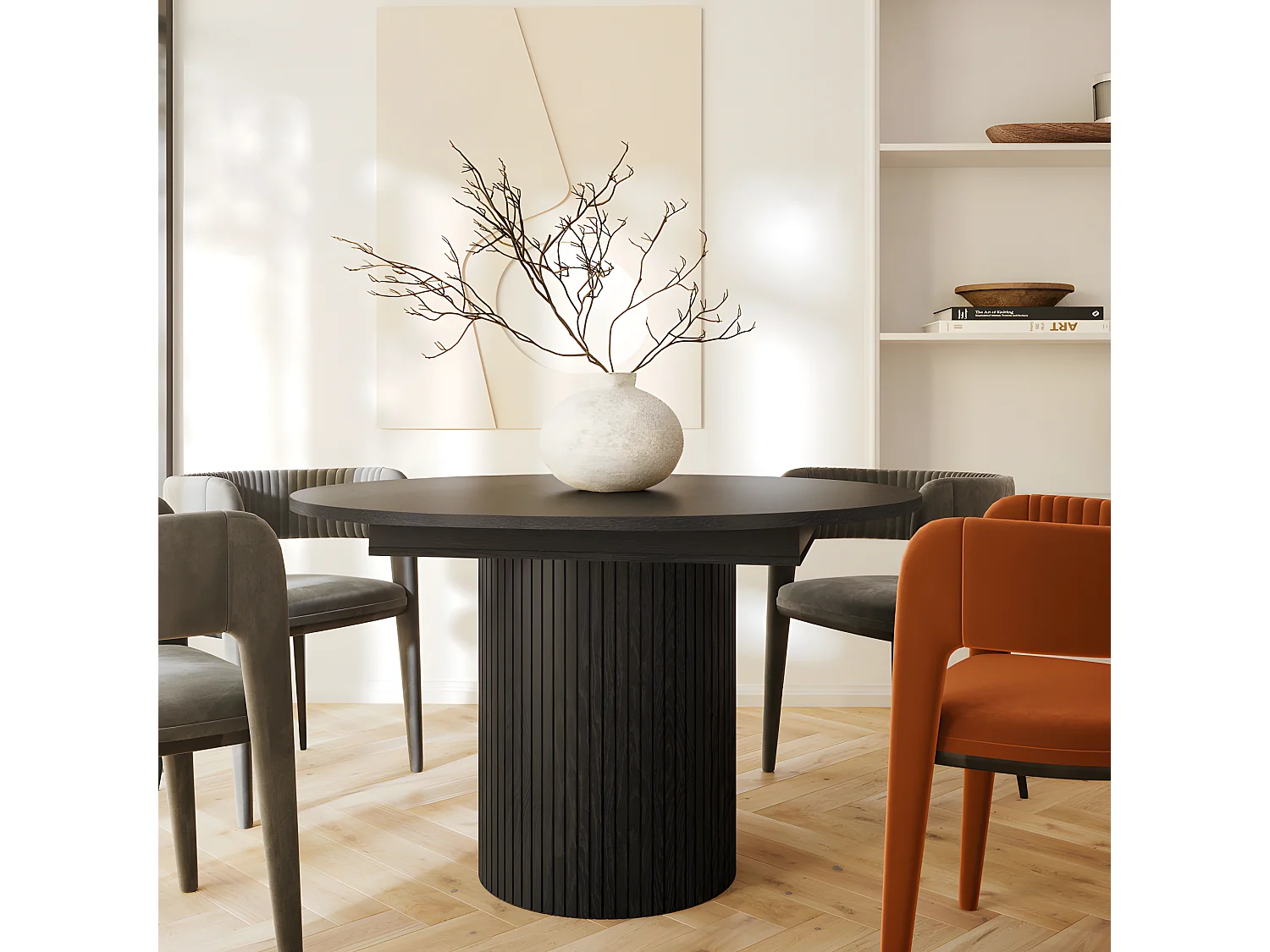 Toscana - Table à manger extensible 4 à 6 personnes en bois ø120-160x120cm - Noir