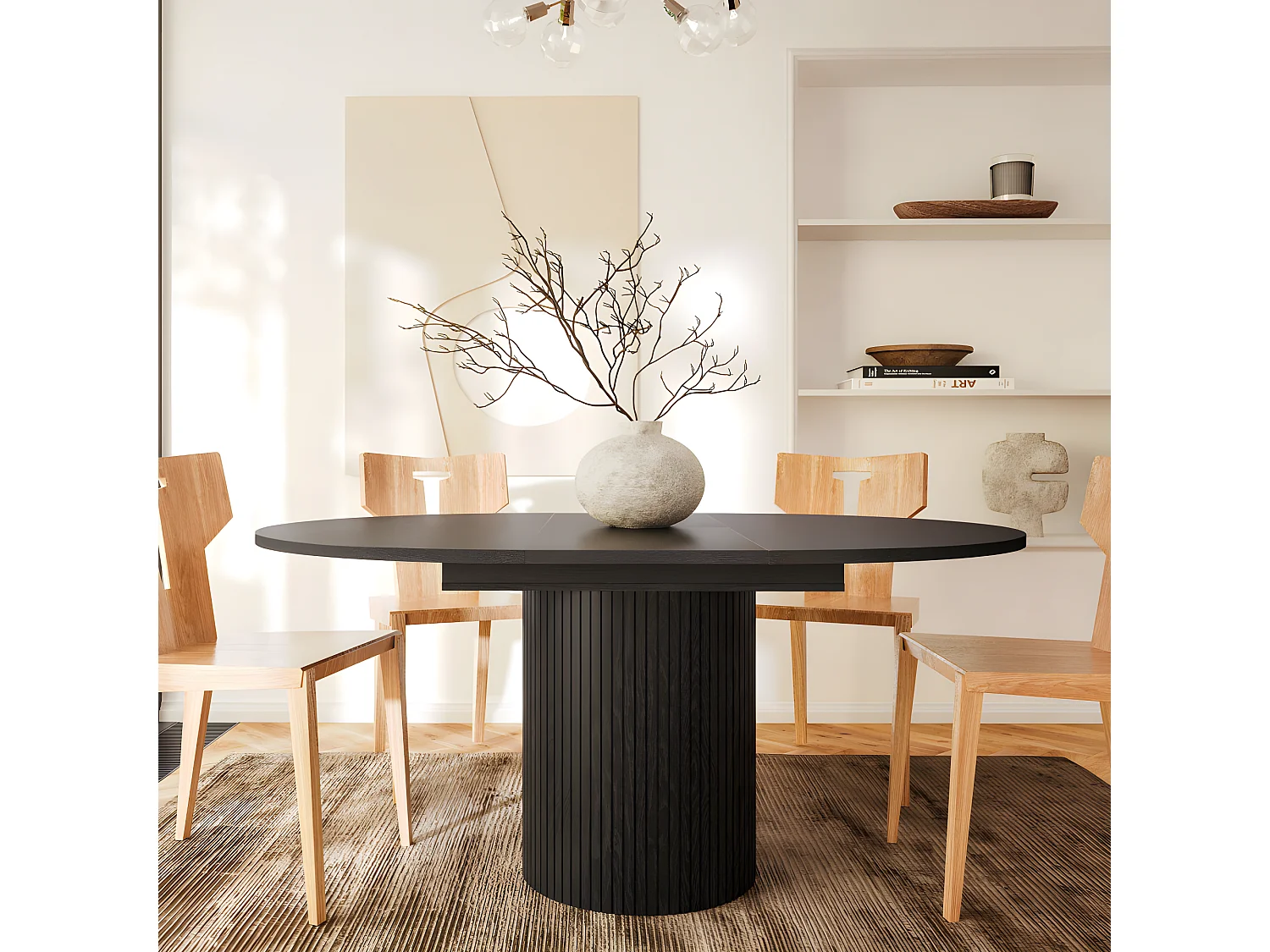 Toscana - Table à manger extensible 4 à 6 personnes en bois ø120-160x120cm - Noir