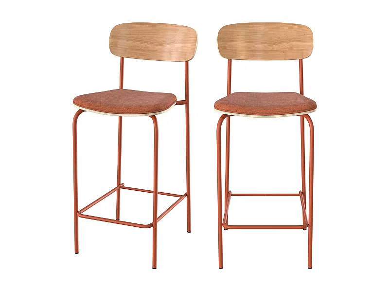 Set di 2 sedie da bar in tessuto terracotta 65 cm - Alba