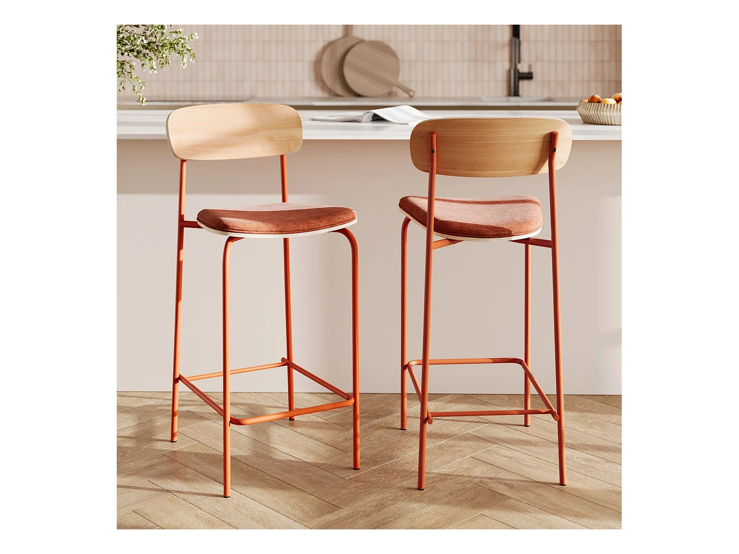 Set de 2 sillas para isla central en tela terracota 65 cm - Alba