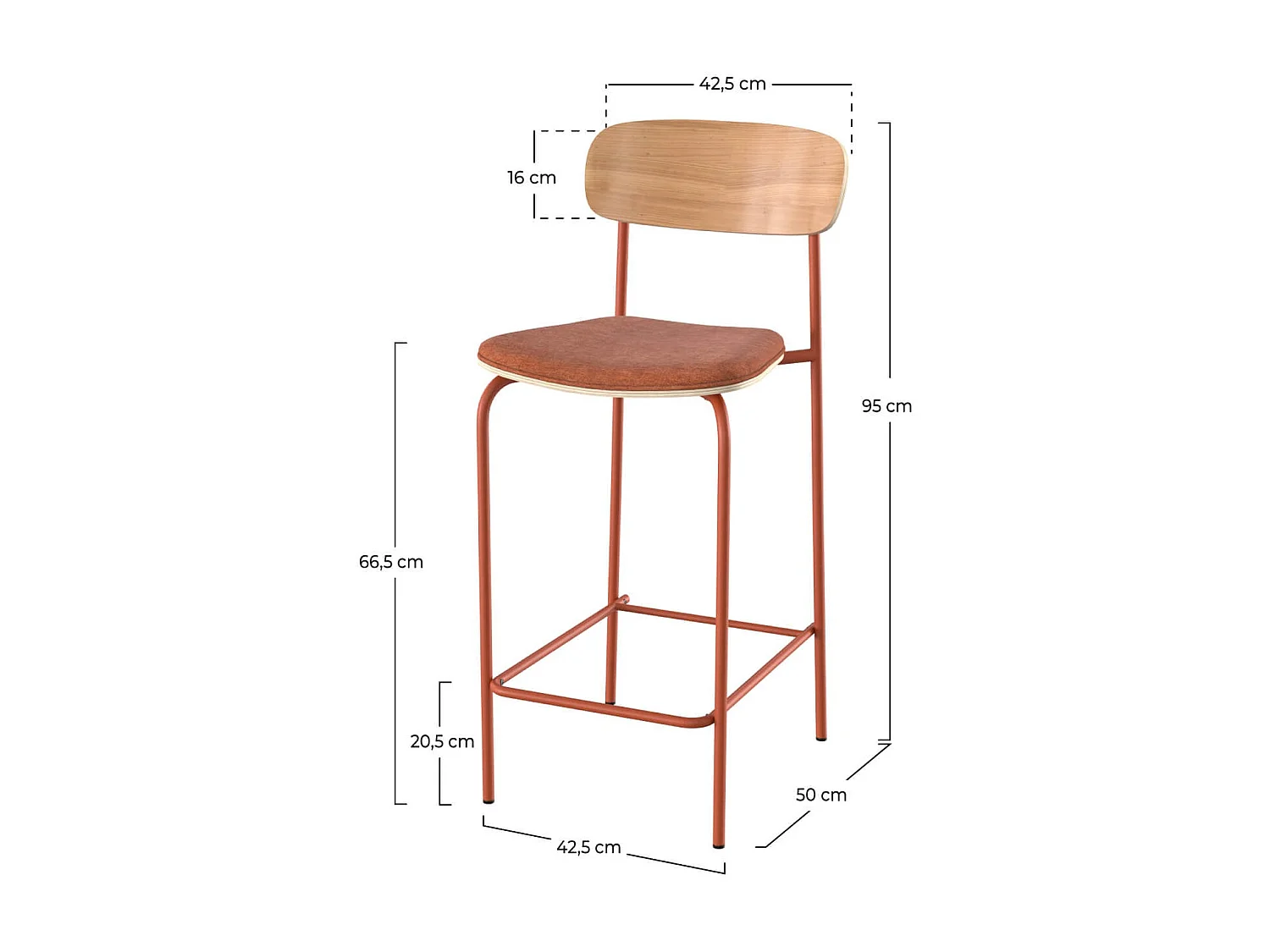 Set di 2 sedie per isola centrale in tessuto terracotta 65 cm - Alba