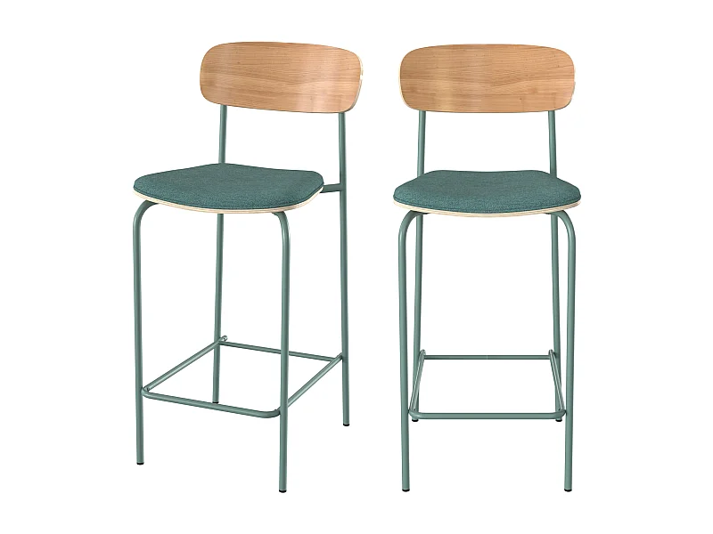 Lot de 2 chaises pour îlot central en tissu bleu canard 65 cm - Alba