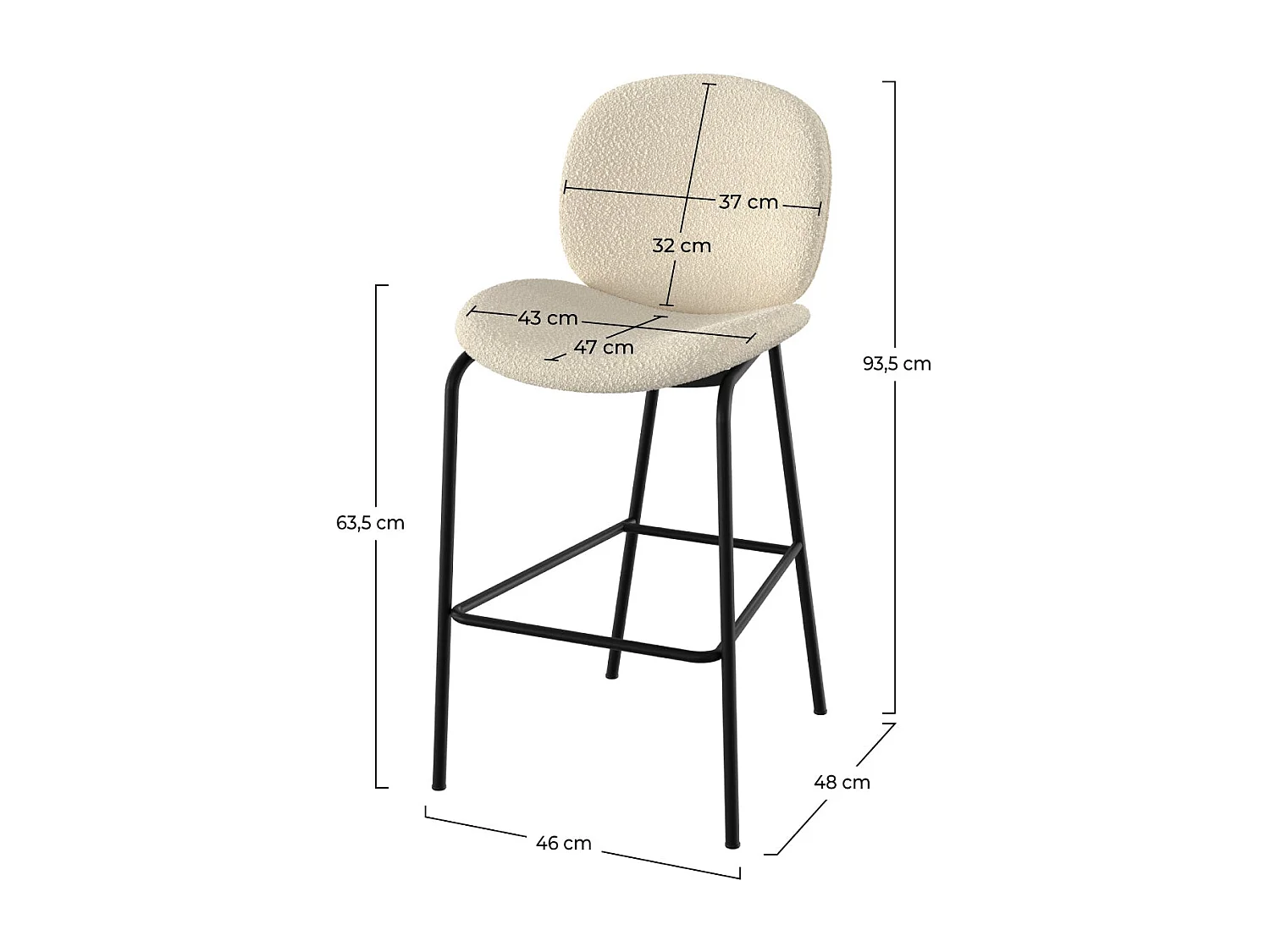 Lot de 2 chaises pour îlot central en tissu bouclé beige 63,5 cm - Iris