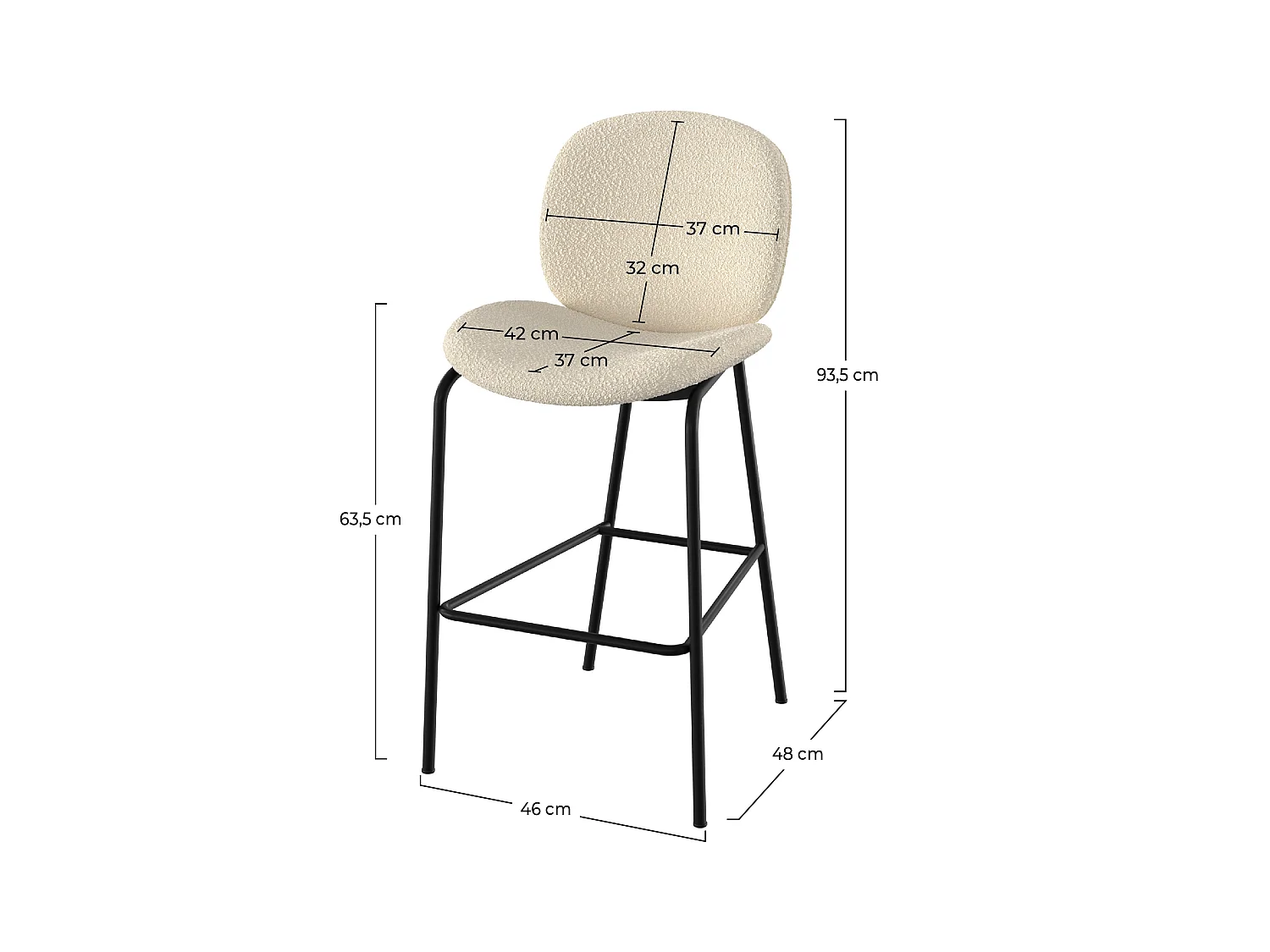 Lot de 2 chaises pour îlot central en tissu bouclé beige 63,5 cm - Iris