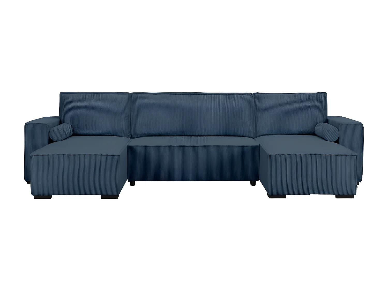 Canapé panoramique 5 places Clarence convertible avec coffre en velours côtelé - Bleu foncé - L322 x P161 x H87cm - Loungitude